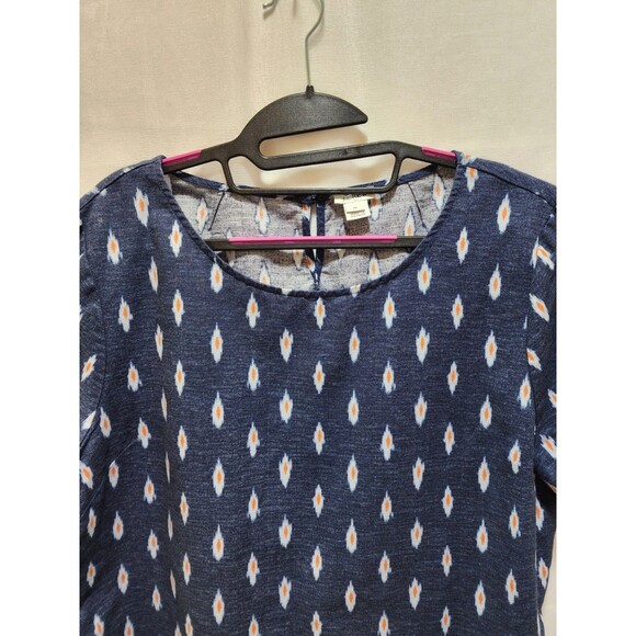 J.Crew Womans XL Blue Denim Blouse Ikat Linen Tribal Boxy Southwestern Aztec - Picture 6 of 12